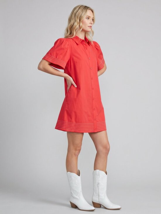 Dresses & Skirts - Women’s Cotton Coral Button Down Shirt Dress Short Sleeve Collared Mini Pocket